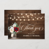 Rustieke Bourgondische Floral Mason Jar bruiloft d Bedankkaart (Voorkant / Achterkant)