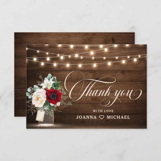 Rustieke Bourgondische Floral Mason Jar bruiloft d Bedankkaart (Voorkant / Achterkant)