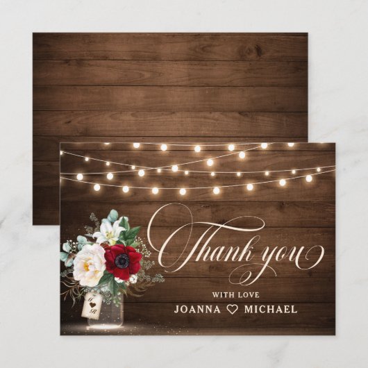 Rustieke Bourgondische Floral Mason Jar bruiloft d Bedankkaart (Voorkant / Achterkant)