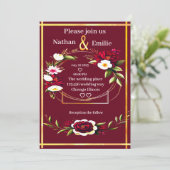 Rustieke Bourgondische gouden romantische bruiloft Kaart (Staand voorkant)