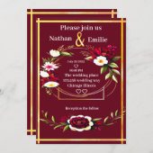 Rustieke Bourgondische gouden romantische bruiloft Kaart (Voorkant / Achterkant)