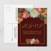 Rustieke Bourgondische herfst bloemenbruiloft RSV Briefkaart (Voorkant / Achterkant)