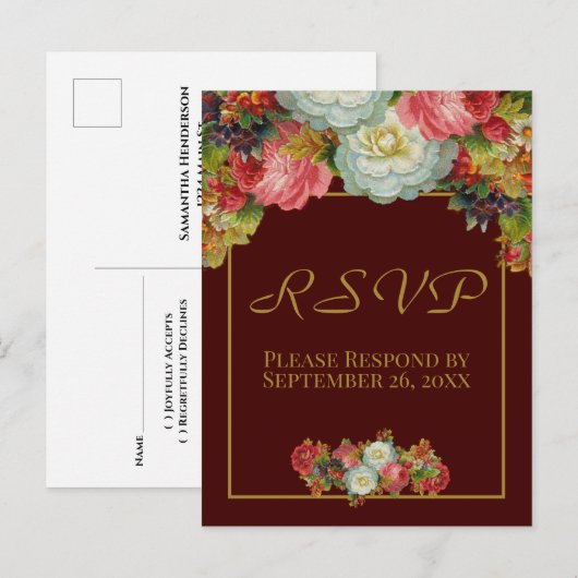 Rustieke Bourgondische  herfst bloemenbruiloft RSV Briefkaart (Voorkant / Achterkant)