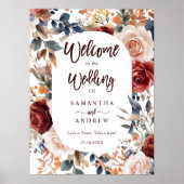 Rustieke Bourgondische Herfst Floral Boho Wedding  Poster (Voorkant)