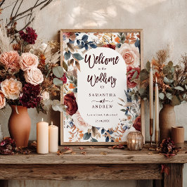 Rustieke Bourgondische Herfst Floral Boho Wedding  Poster