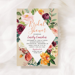 Rustieke Bourgondische Herfst Floral Diamond Vrijg Kaart