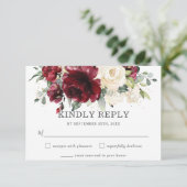 Rustieke Bourgondische Ivoor Bloemen Huwelijk RSVP (Staand voorkant)