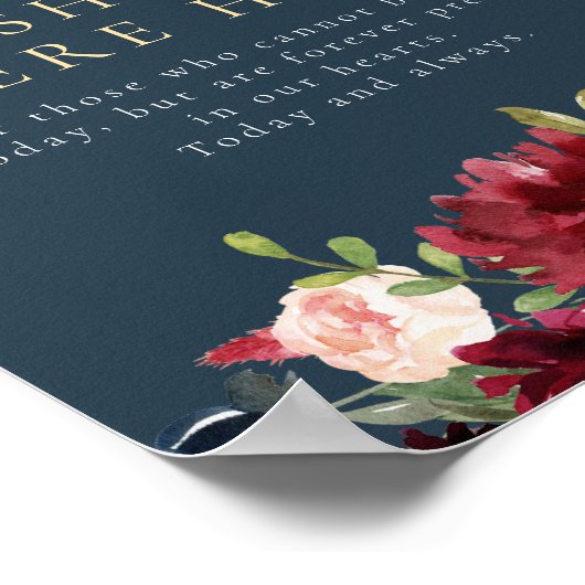 Rustieke Bourgondische marine blauwe bloemen in li Poster (Hoek)