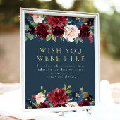 Rustieke Bourgondische marine blauwe bloemen in li Poster