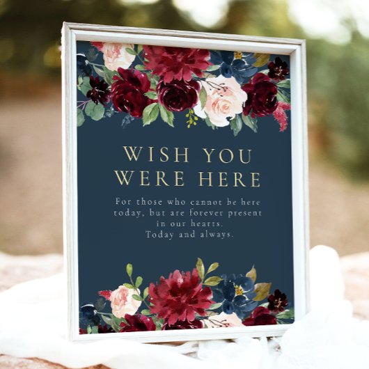 Rustieke Bourgondische marine blauwe bloemen in li Poster