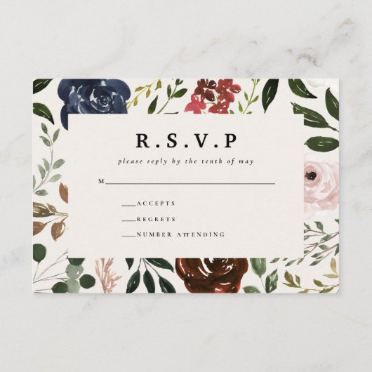 Rustieke Bourgondische marine bloemenbotanische br Informatiekaartje (Achterkant)