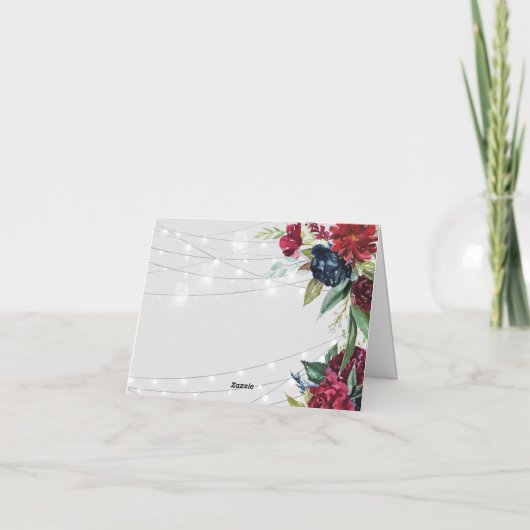 Rustieke Bourgondische marine bloemlichten dank u  Bedankkaart (Achterkant)