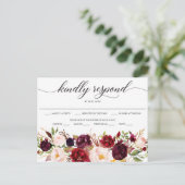 Rustieke Bourgondische Marsala bruiloft RSVP Brief Briefkaart (Staand voorkant)