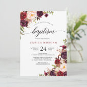 Rustieke Bourgondische Marsala doop uitnodiging (Staand voorkant)