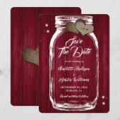 Rustieke Bourgondische Mason Jar Wood bruiloft Save The Date (Voorkant / Achterkant)