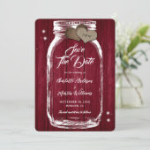 Rustieke Bourgondische Mason Jar Wood bruiloft Save The Date (Staand voorkant)