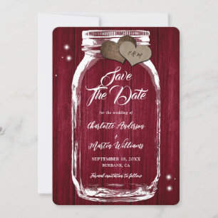 Rustieke Bourgondische Mason Jar Wood bruiloft Save The Date
