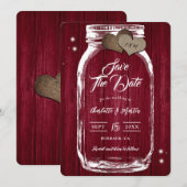Rustieke Bourgondische Mason Jar Wood Fall Wedding Save The Date (Voorkant / Achterkant)