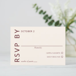 Rustieke Bourgondische minimalistische moderne bru RSVP Kaartje