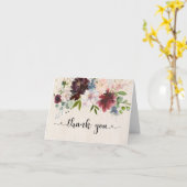 Rustieke Bourgondische Navy Waterverf Floral Dank  Kaart (Gele Bloem)