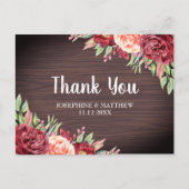 Rustieke Bourgondische perzik bloemenbruiloft dank Briefkaart (Voorkant)