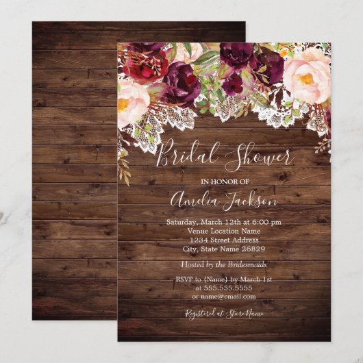 Rustieke Bourgondische Perzik Floral Vrijgezellenf Kaart (Voorkant / Achterkant)