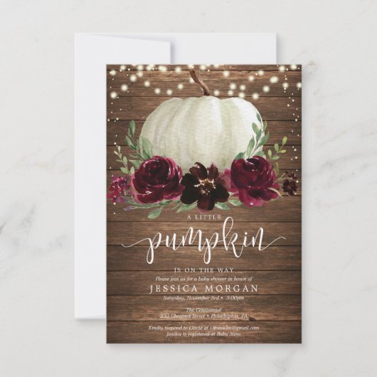 Rustieke Bourgondische pompoen Baby shower Uitnodi Kaart (Voorkant)