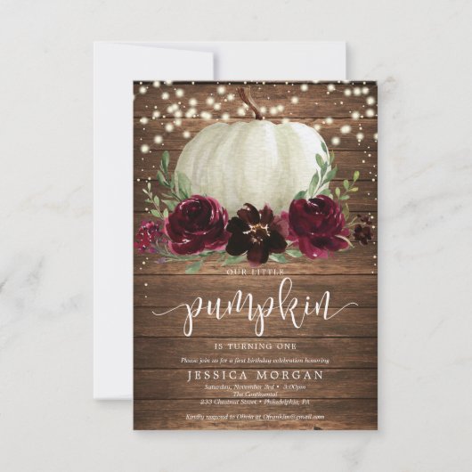 Rustieke Bourgondische pompoen eerste verjaardag u Kaart (Voorkant)