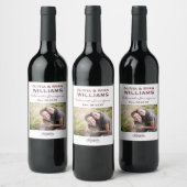 Rustieke Bourgondische rode bruiloft foto Monogram Wijn Etiket (Flessen)