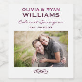 Rustieke Bourgondische rode bruiloft monogram foto Wijn Etiket (Enkel label)