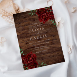 Rustieke Bourgondische rode rozen bruiloft uitnodi Kaart