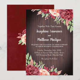 Rustieke Bourgondische Roos Waterverf Bloemenbruil Kaart