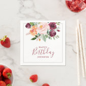 Rustieke Bourgondische Roze Bloemen Verjaardagsfee Servet (Insitu)