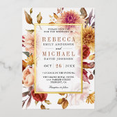 Rustieke Bourgondische Terracotta Bloemen Bruiloft Folie Uitnodiging (Voorkant)