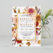 Rustieke Bourgondische Terracotta Bloemen Bruiloft Folie Uitnodiging (Staand Voorkant)