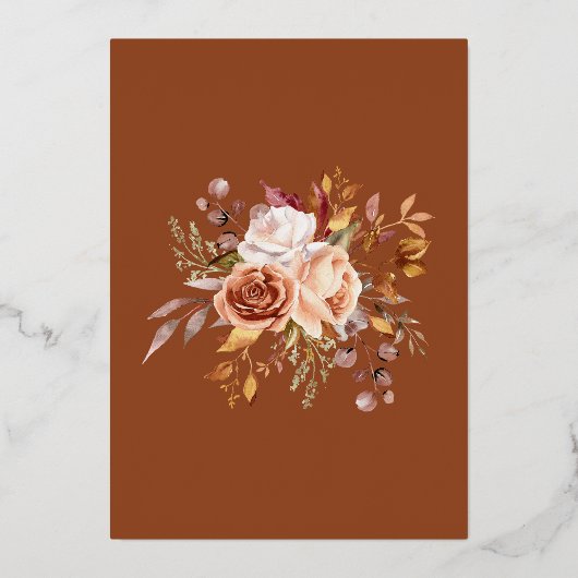 Rustieke Bourgondische Terracotta Bloemen Bruiloft Folie Uitnodiging (Achterkant)