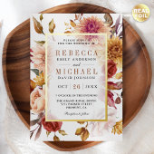 Rustieke Bourgondische Terracotta Bloemen Bruiloft Folie Uitnodiging