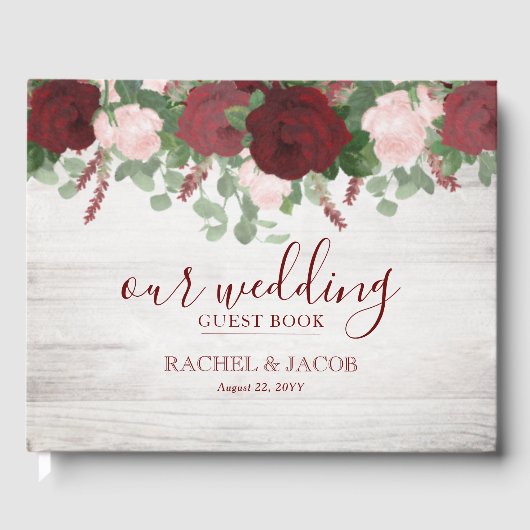Rustieke Bourgondische Waterverf Bloemen Rozen bru Gastenboek (Voorkant)