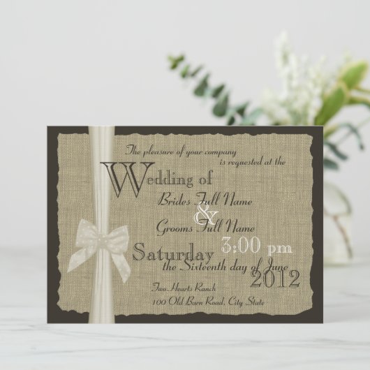 Rustieke Bow en Burlap bruiloft Kaart (Staand voorkant)