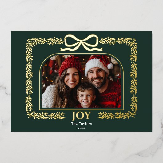  Rustieke Bow Greenery Familie Foto Lijst Folie Uitnodiging (Voorkant)