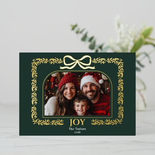  Rustieke Bow Greenery Familie Foto Lijst Folie Uitnodiging (Staand Voorkant)