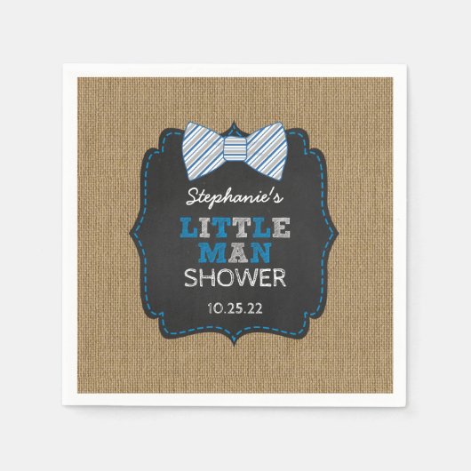 Rustieke Bow Stropdas Little Man Oh Boy baby showe Servetten (Voorkant)