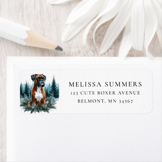 Rustieke Boxer Dog Pine Trees Retouradres Label (Insitu)
