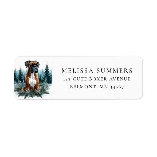 Rustieke Boxer Hond Dennenbomen Retouradres Label (Voorkant)