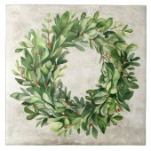 Rustieke Boxwood Berries Neutrale  Waterverven Tegeltje (Voorkant)