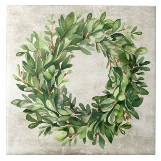 Rustieke Boxwood Berries Neutrale  Waterverven Tegeltje (Voorkant)