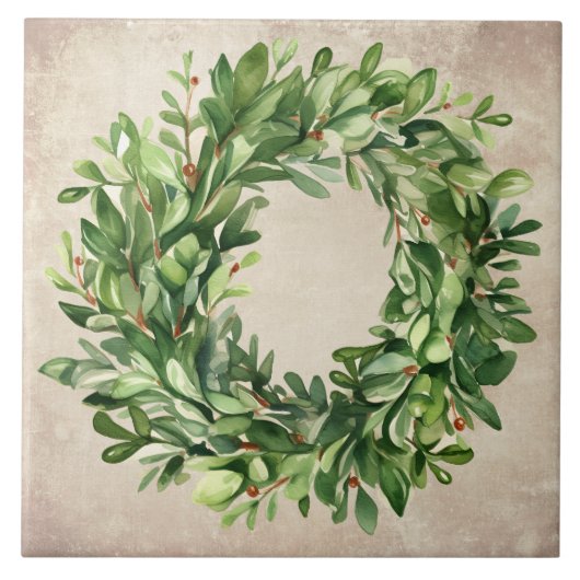 Rustieke Boxwood krans bessen Waterverf boerderij Tegeltje (Voorkant)