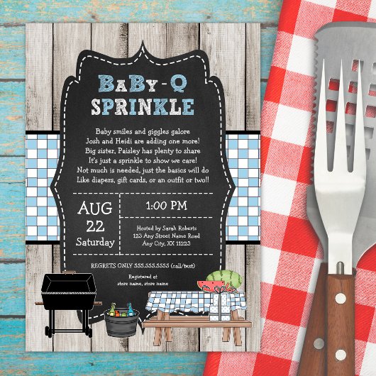 Rustieke Boy Baby Q Sprinkle, BBQ baby shower Kaart