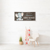Rustieke Boy Elephant Baby shower Blauw en Grijs Spandoek (Insitu)