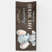 Rustieke Boy Elephant Baby shower Blauw en Grijs Spandoek (Verticaal)